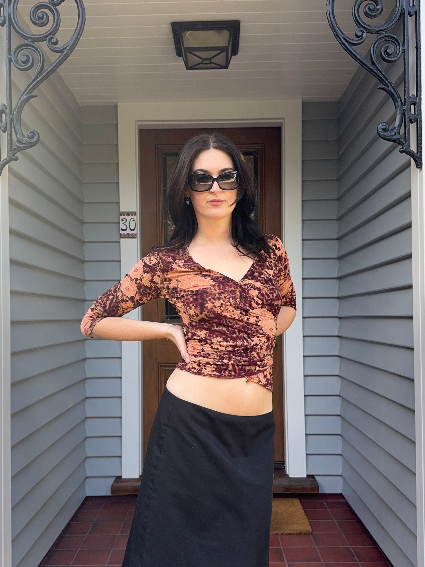 90s Floral Cross-Over Blouse | Size M