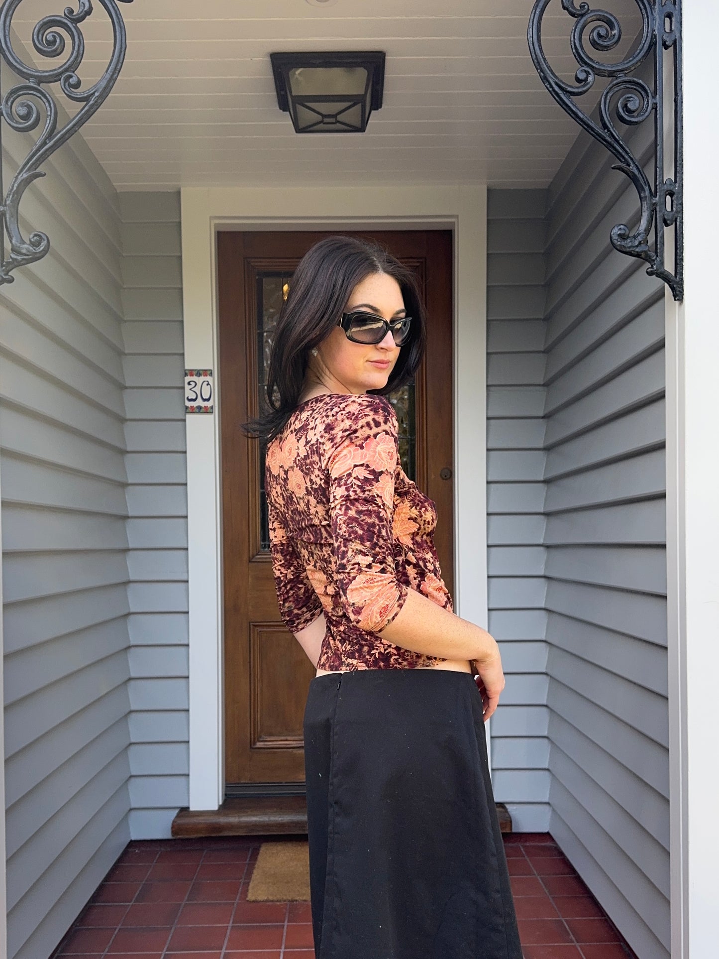 90s Floral Cross-Over Blouse | Size M