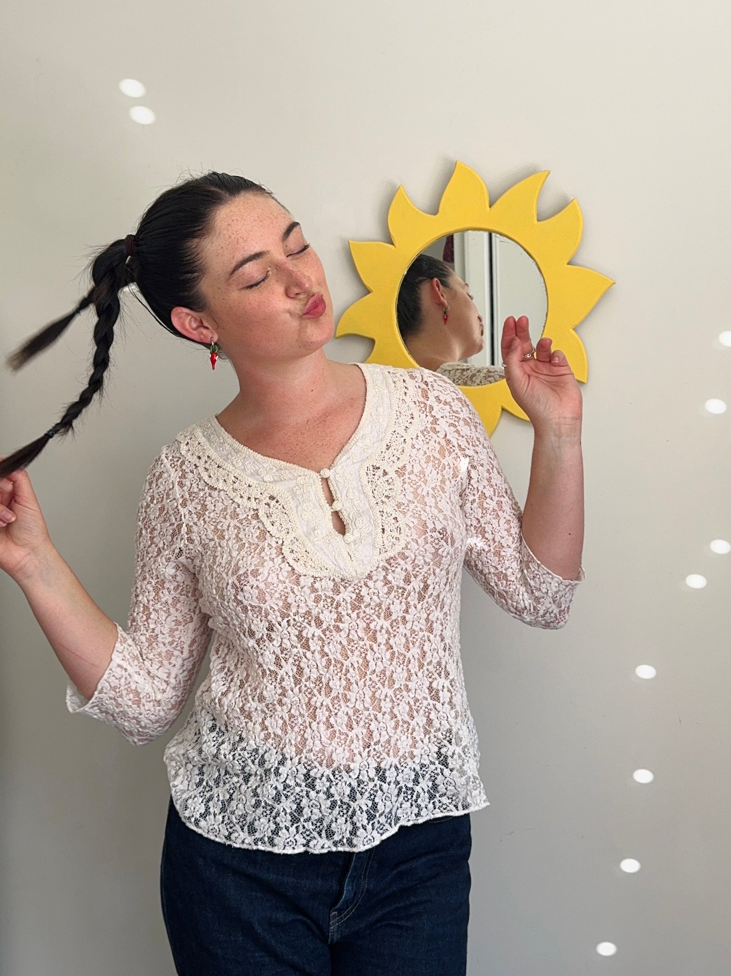 Lace 3/4 Sleeve Top | Size Medium