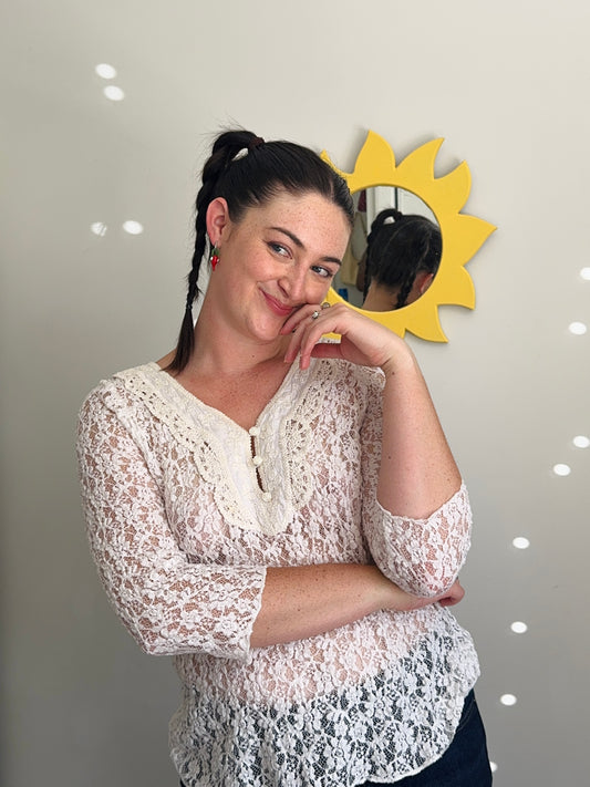 Lace 3/4 Sleeve Top | Size Medium