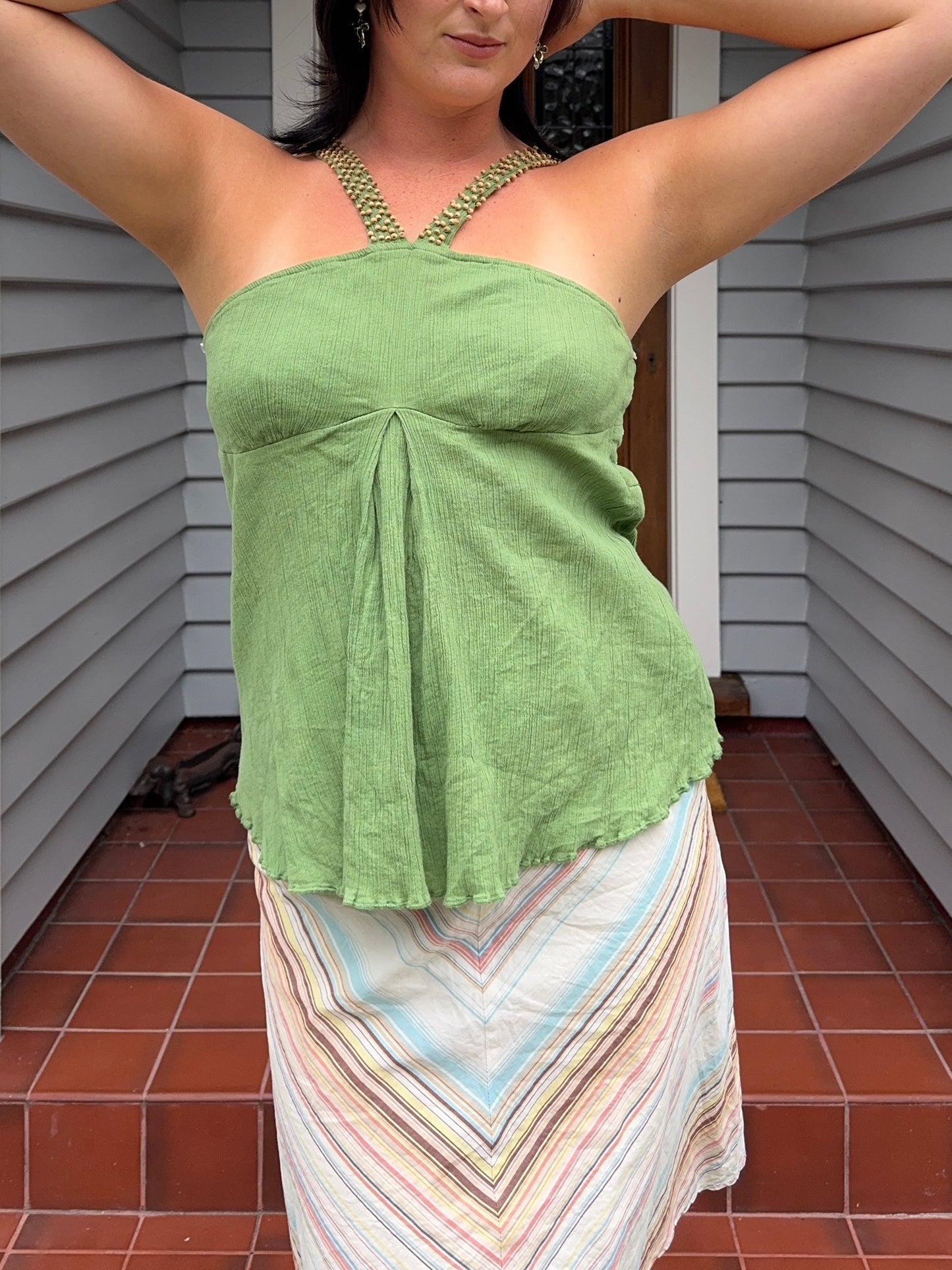 Green Beaded Halter Neck Top | Size 10