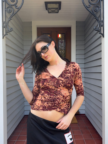 90s Floral Cross-Over Blouse | Size M