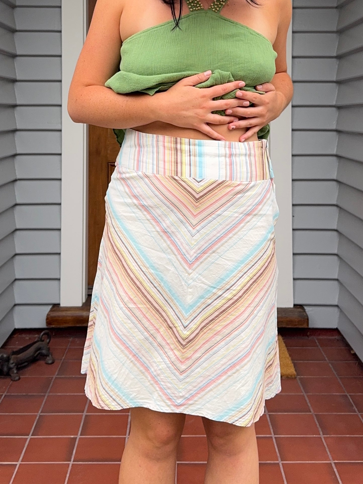 Asymmetric Striped Midi Skirt | Size 10