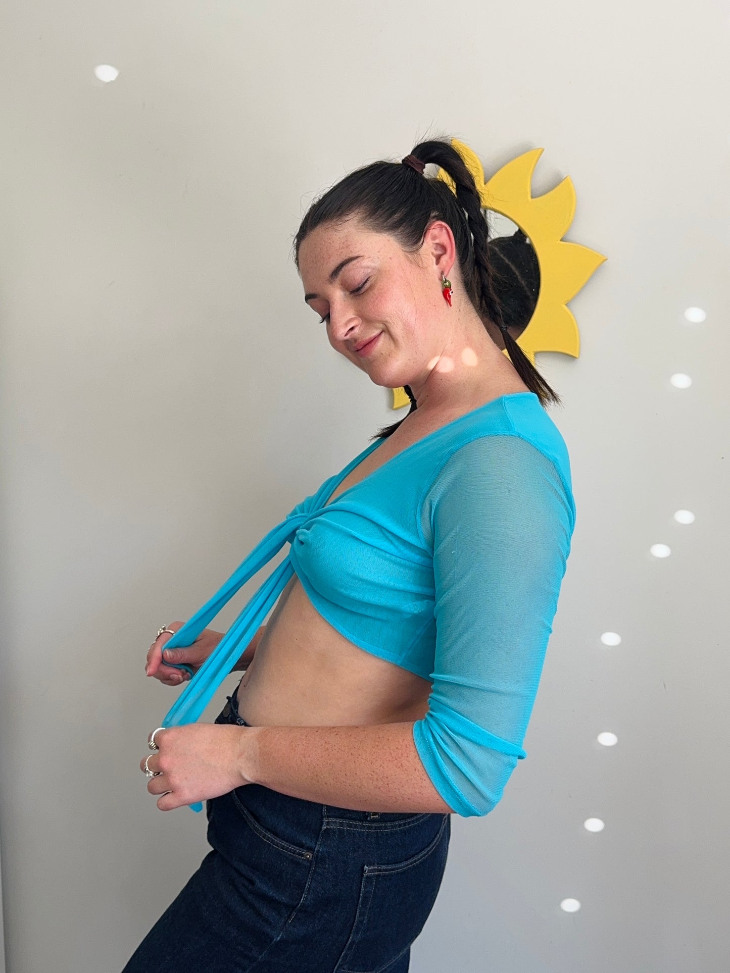 Blue Sheer 3/4 Sleeve Top | Size Medium