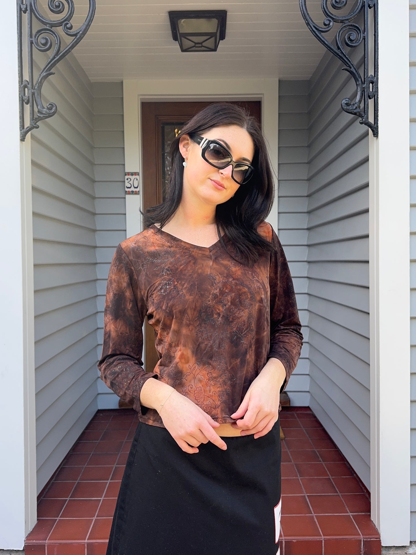 90s Sparkly 3/4 Sleeve Top | Size M