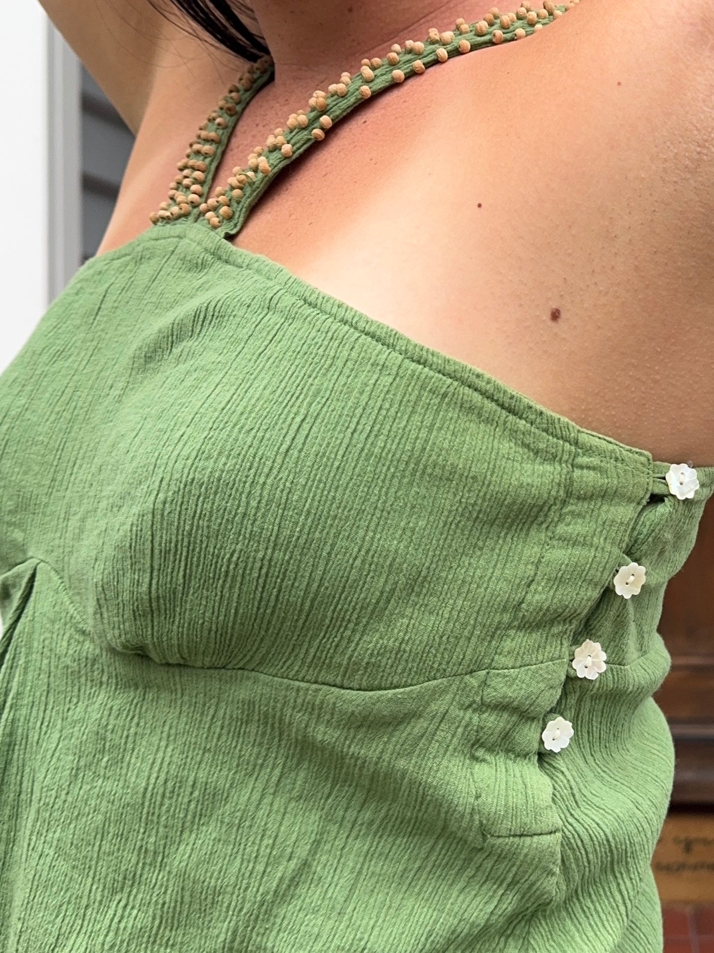Green Beaded Halter Neck Top | Size 10