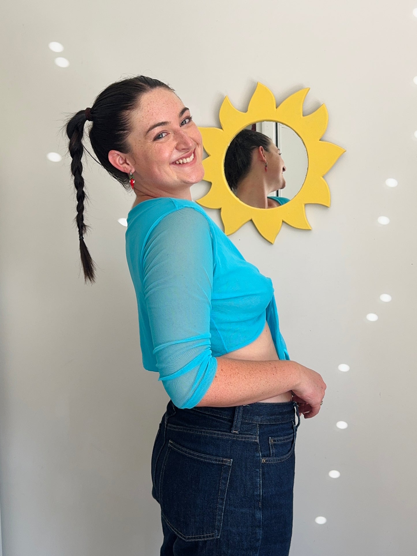 Blue Sheer 3/4 Sleeve Top | Size Medium