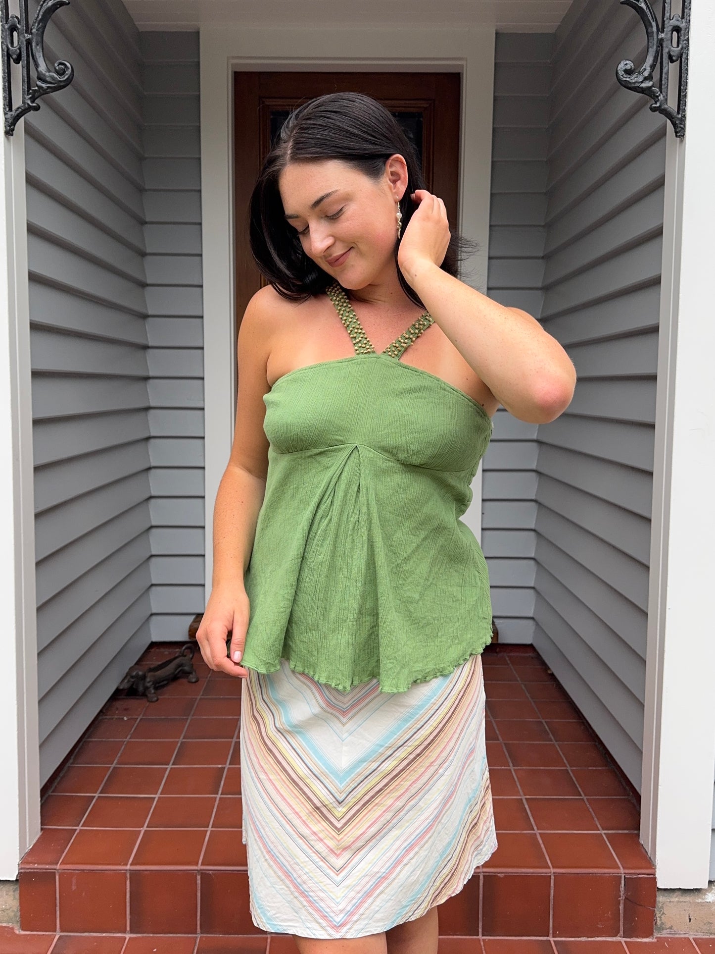 Green Beaded Halter Neck Top | Size 10