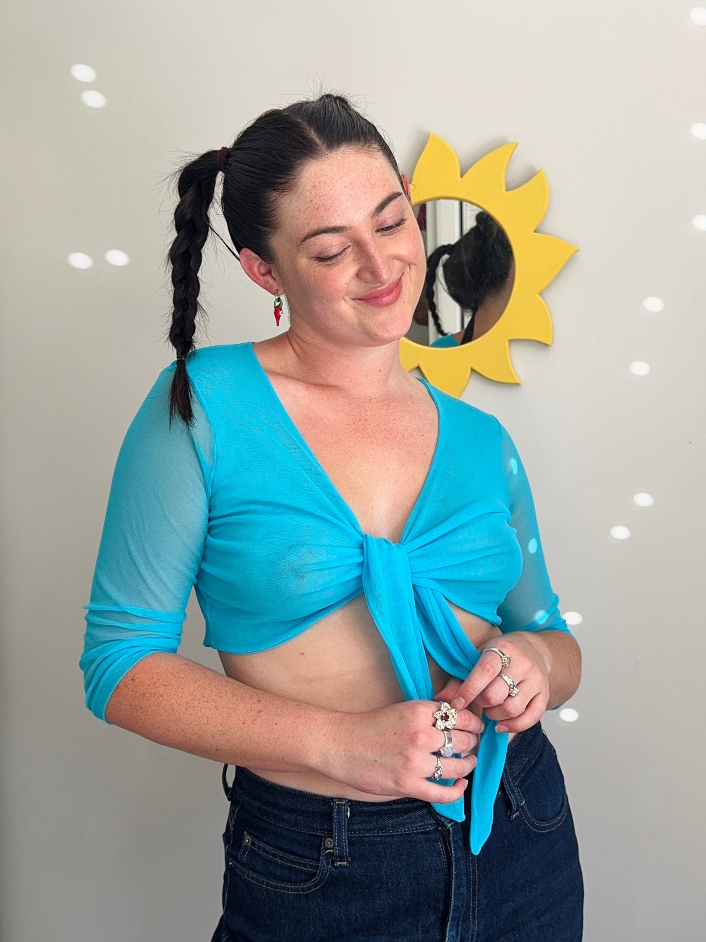 Blue Sheer 3/4 Sleeve Top | Size Medium