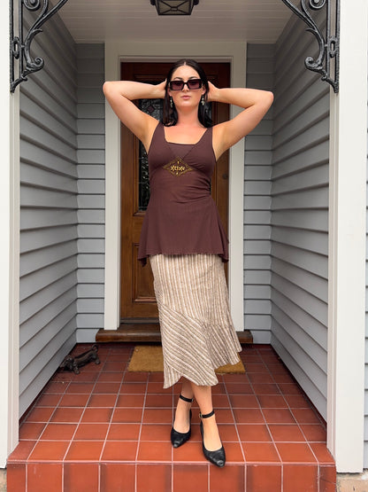 Brown Beaded Asymmetrical Hem Singlet | Size 8-10