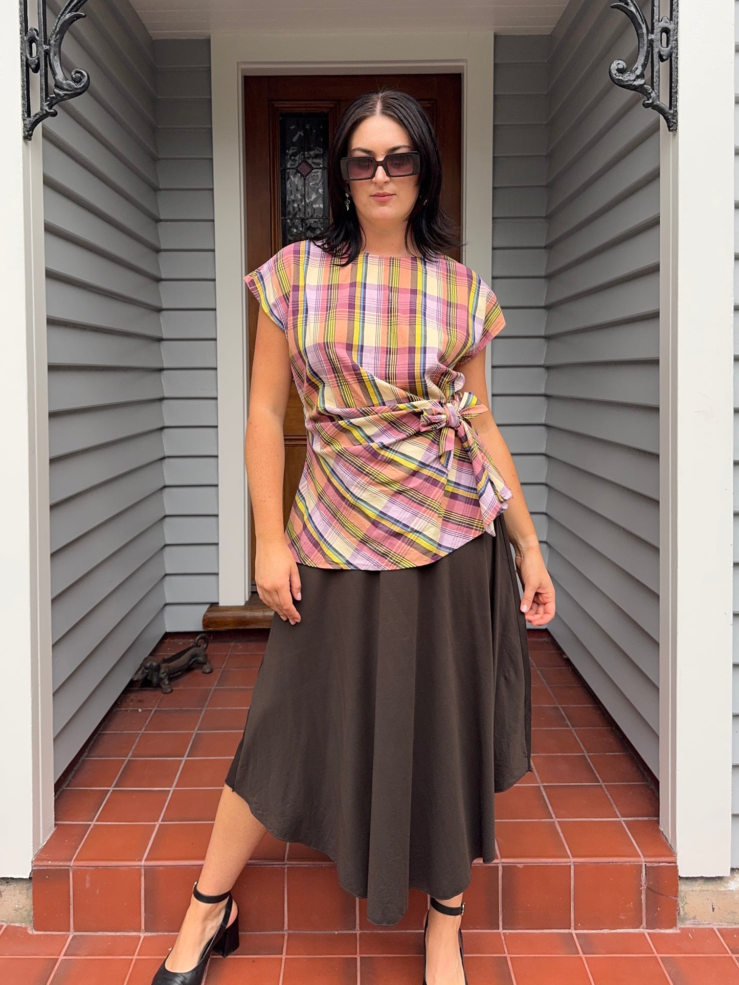 Plaid Side-Tie Blouse | Size 14-16