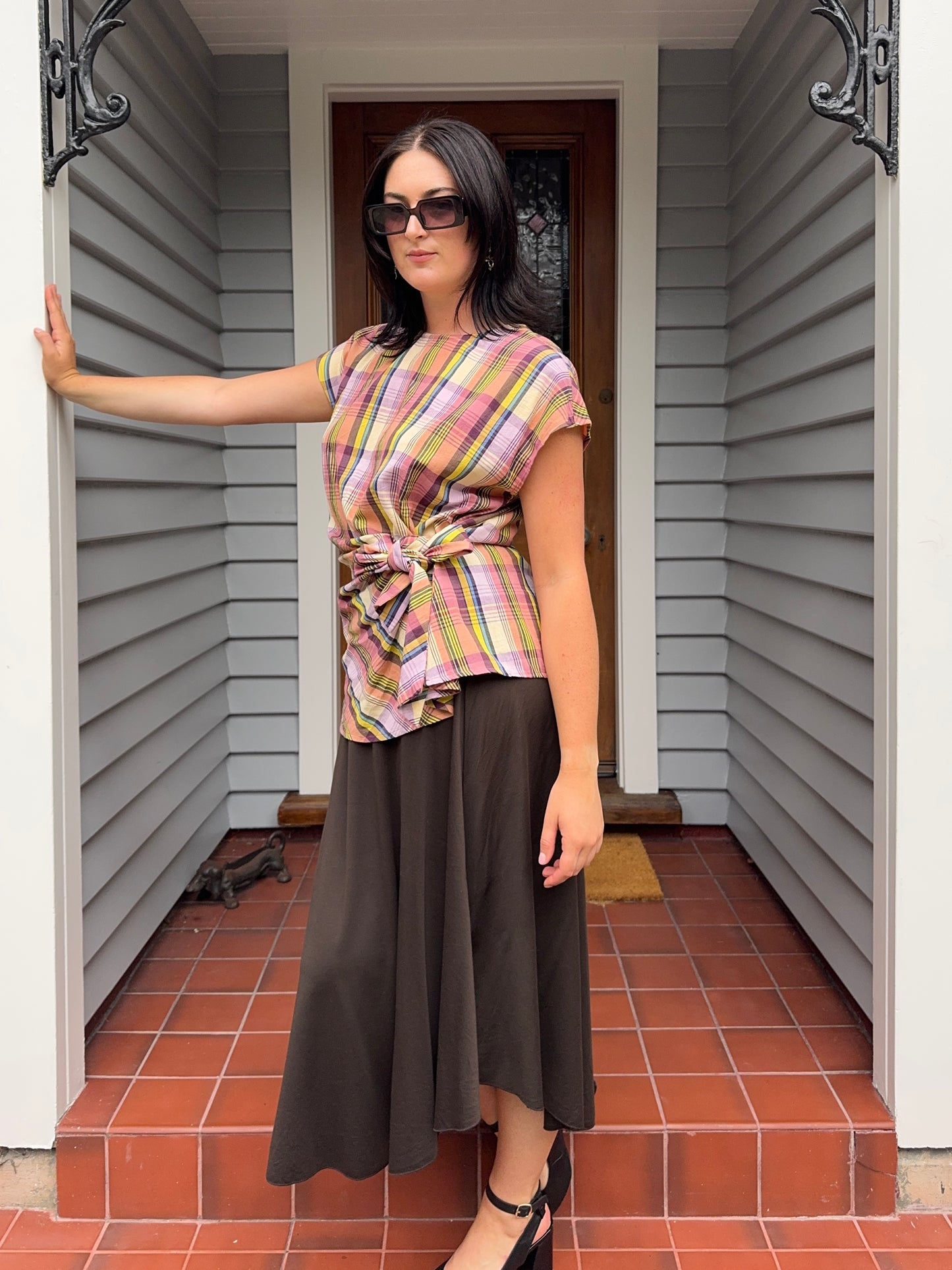 Plaid Side-Tie Blouse | Size 14-16