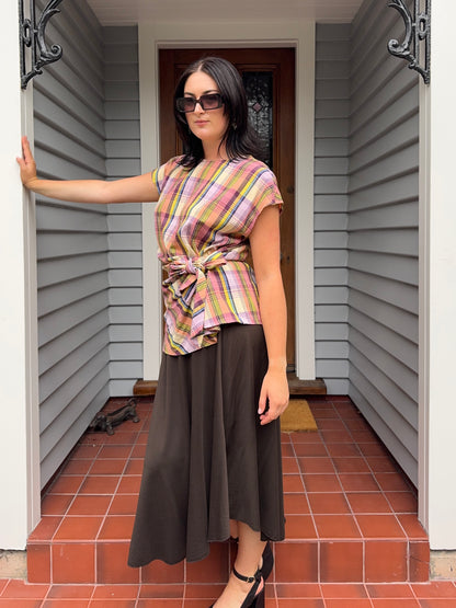 Plaid Side-Tie Blouse | Size 14-16