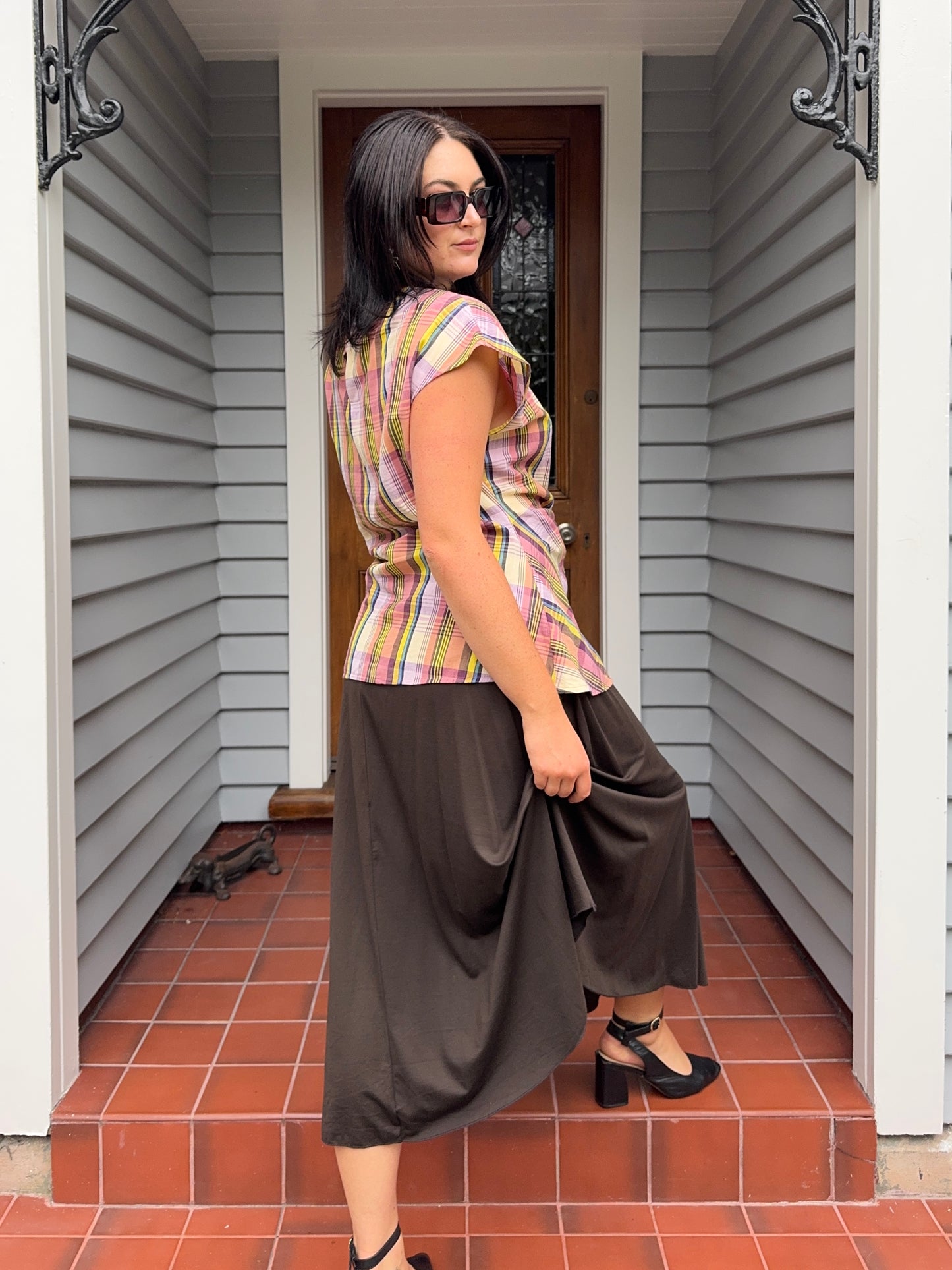 Plaid Side-Tie Blouse | Size 14-16