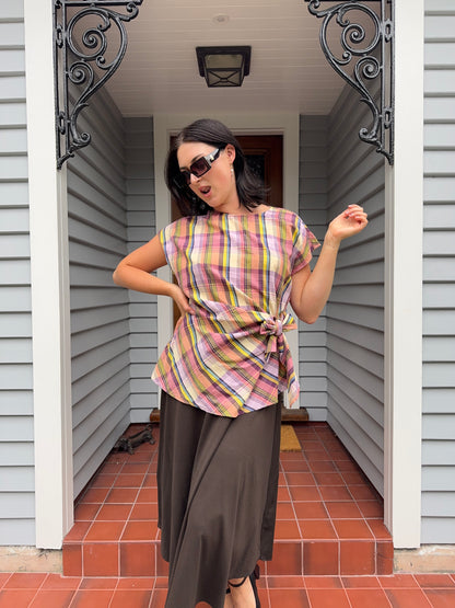 Plaid Side-Tie Blouse | Size 14-16