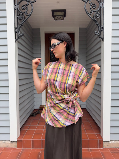 Plaid Side-Tie Blouse | Size 14-16