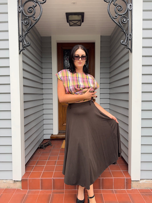 Floaty Brown Midi Skirt | Size 12