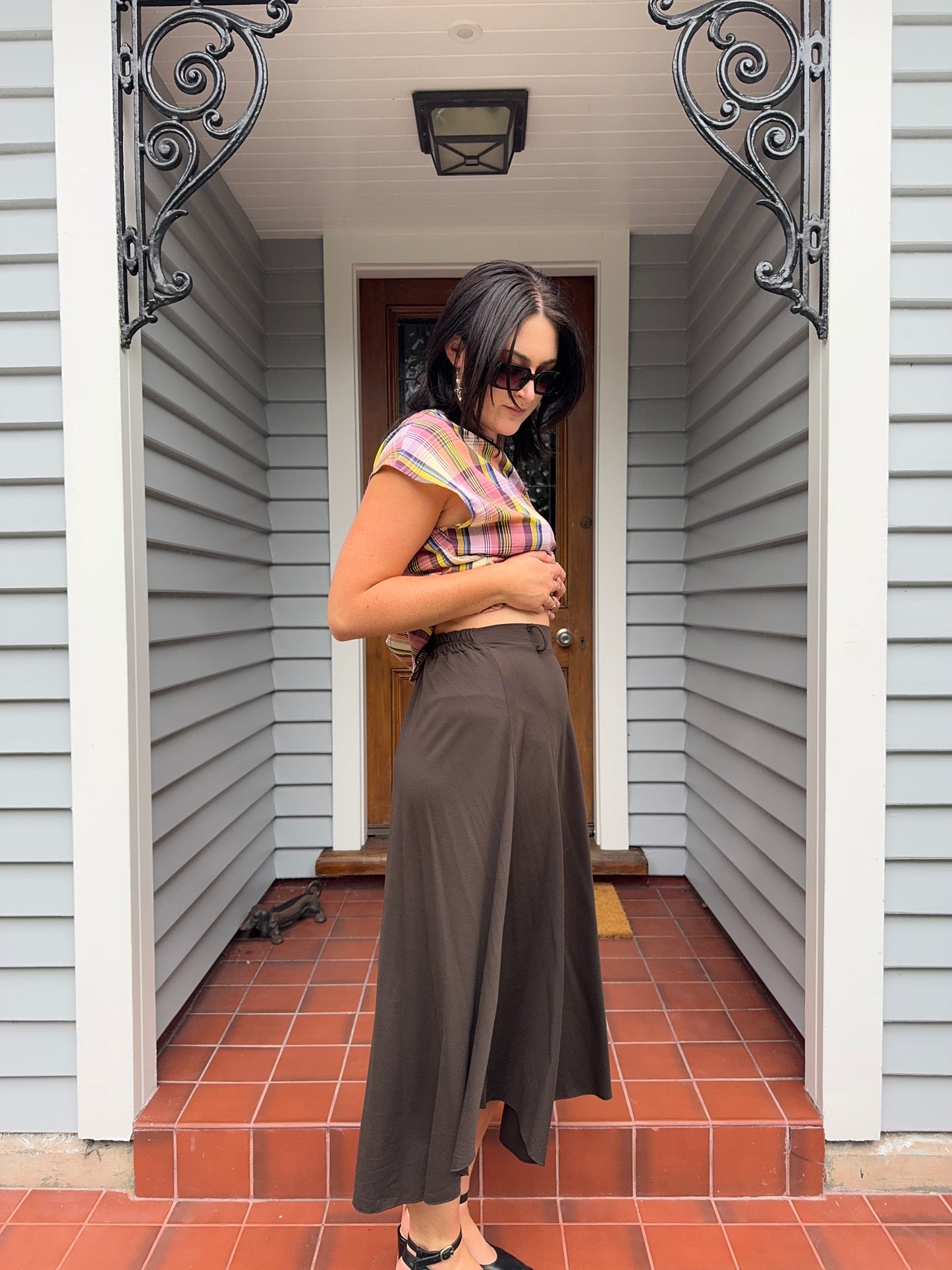 Floaty Brown Midi Skirt | Size 12