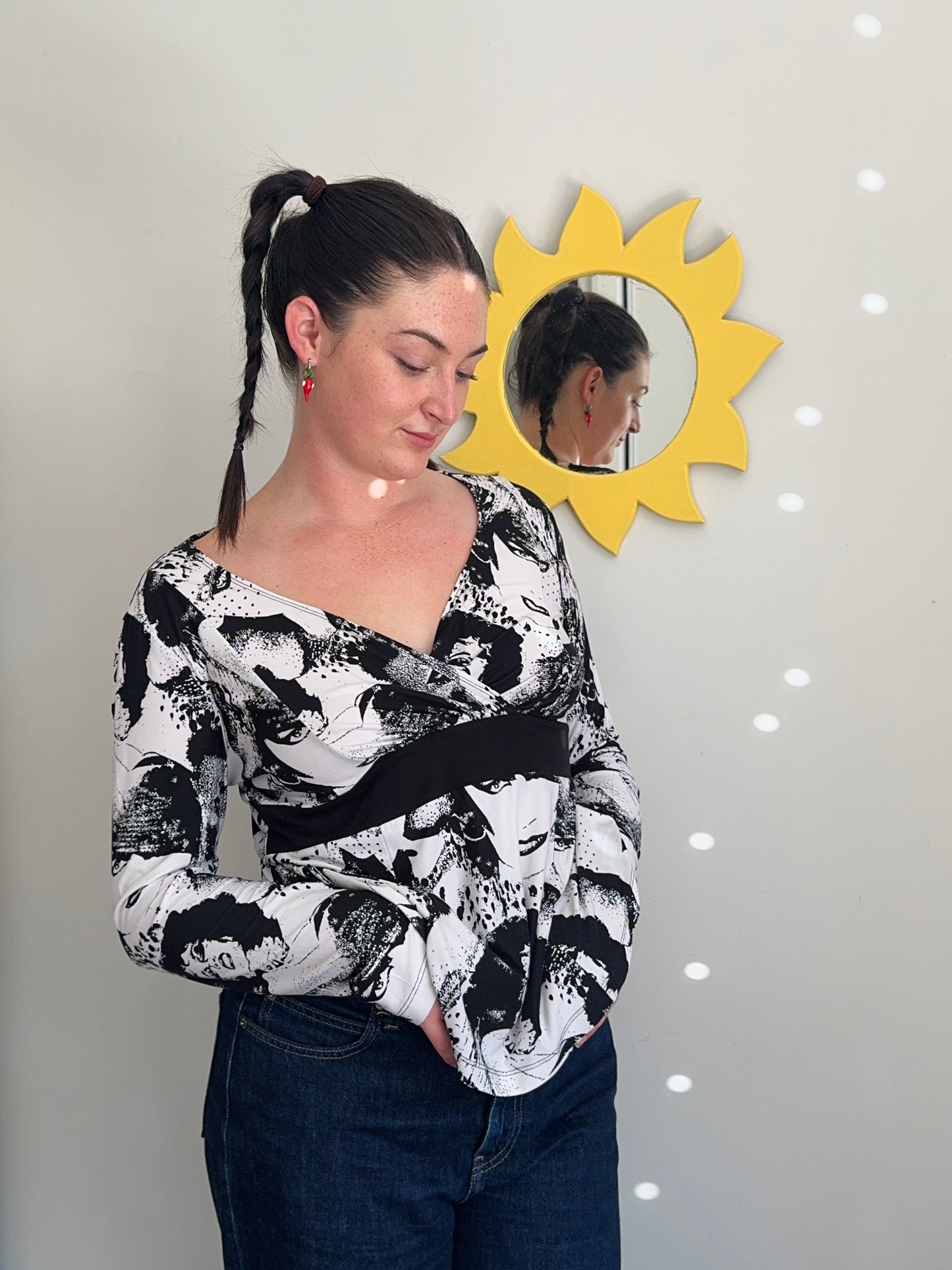 STAXS Black & White Graphic Top | Size 14