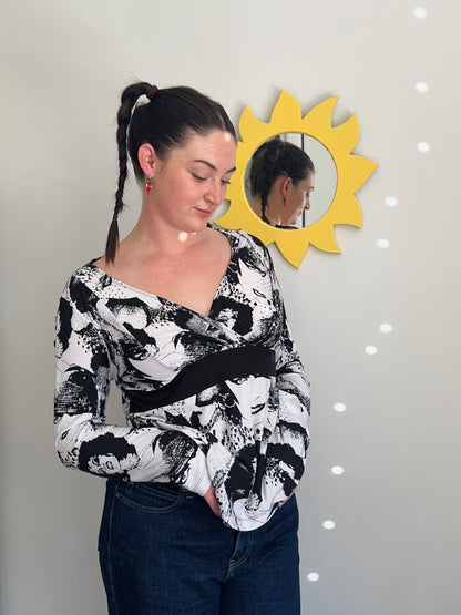 STAXS Black & White Graphic Top | Size 14