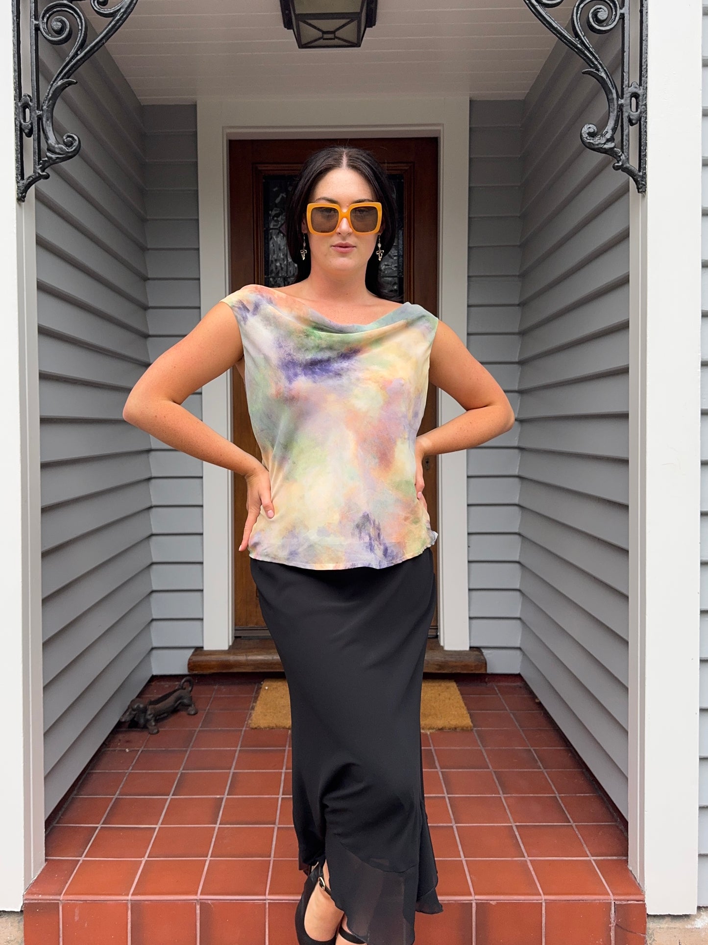 Cowl Neck Rainbow Singlet | Size 16