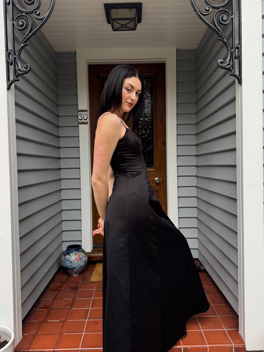 Vintage Black Beaded Gown | Size 8