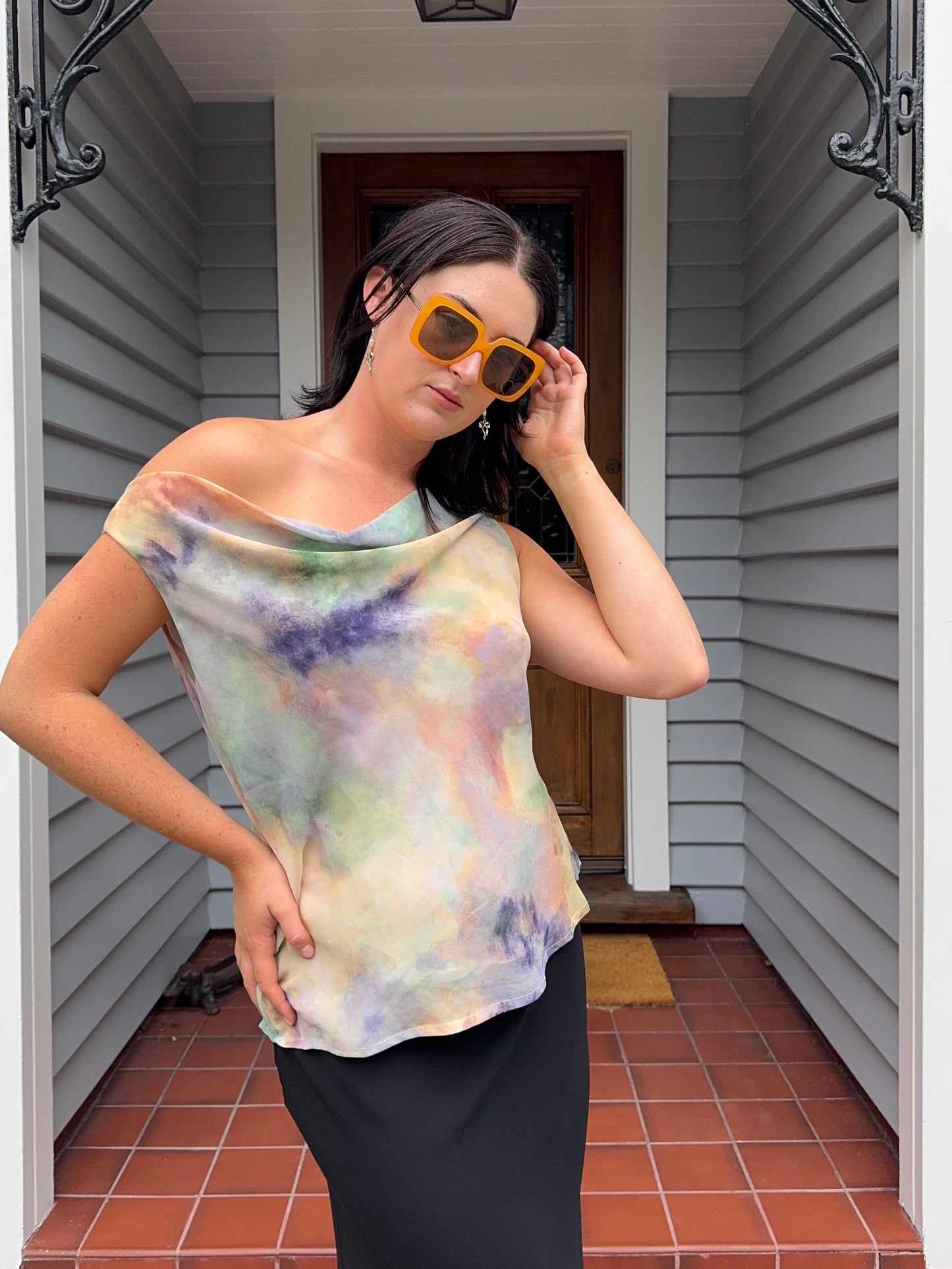 Cowl Neck Rainbow Singlet | Size 16