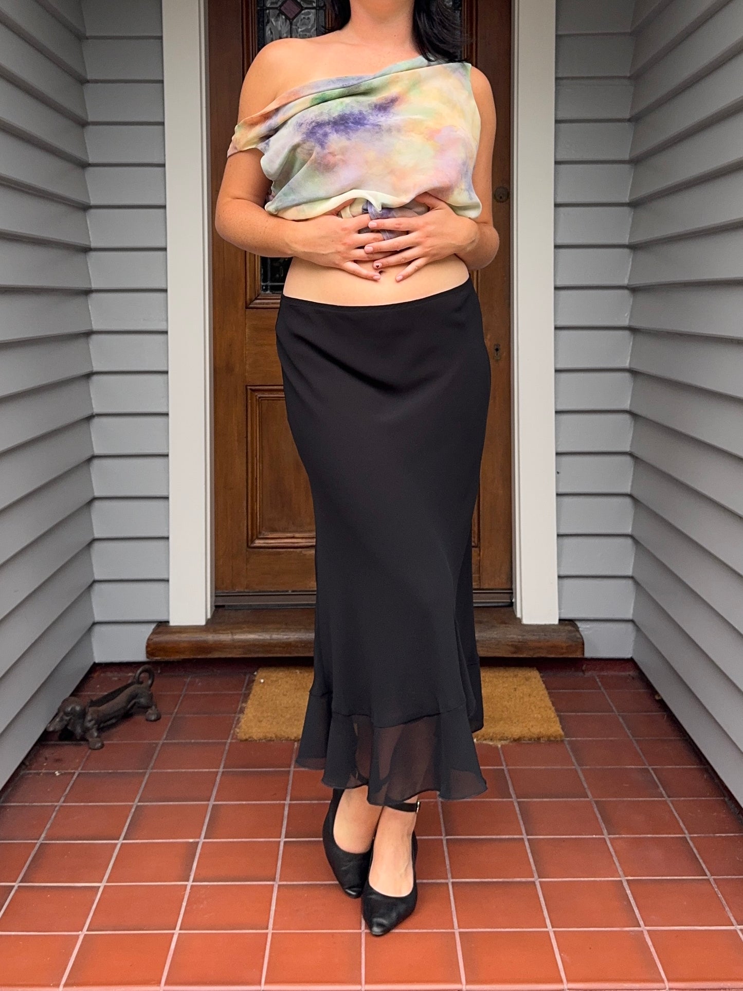 Black Floaty Maxi Skirt | Size 14