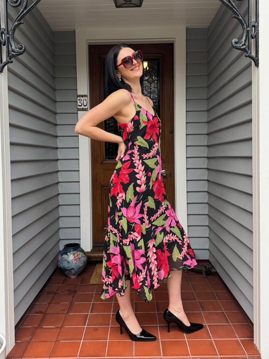 Vintage Floral Midi Dress | Size 10-12