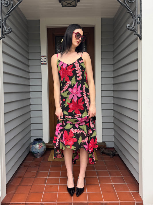 Vintage Floral Midi Dress | Size 10-12