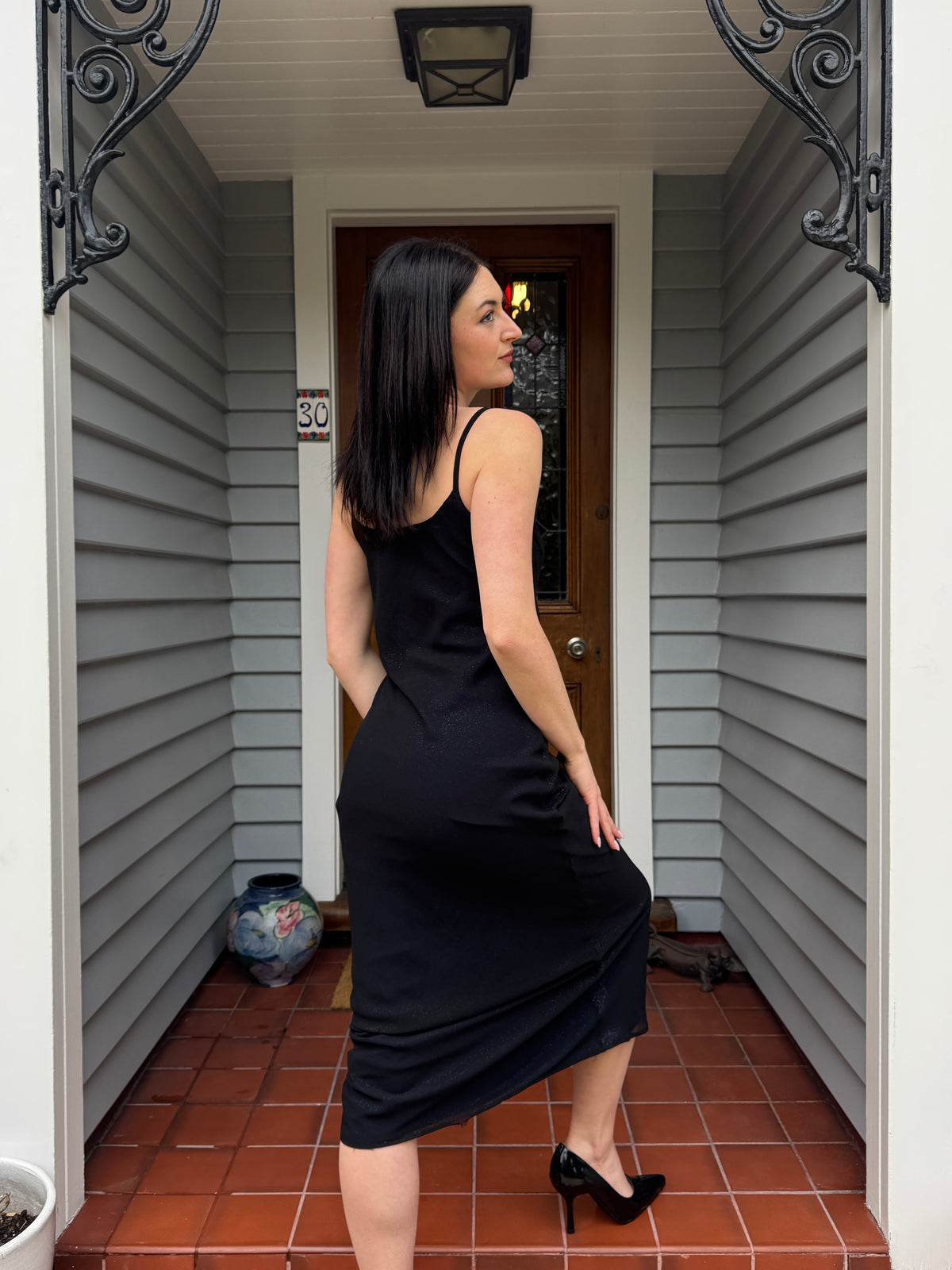 Vintage Dark Blue Sparkly Maxi Gown | Size 8-10