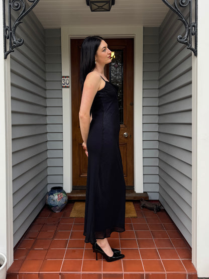 Vintage Dark Blue Sparkly Maxi Gown | Size 8-10