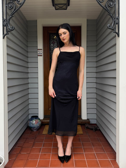 Vintage Dark Blue Sparkly Maxi Gown | Size 8-10