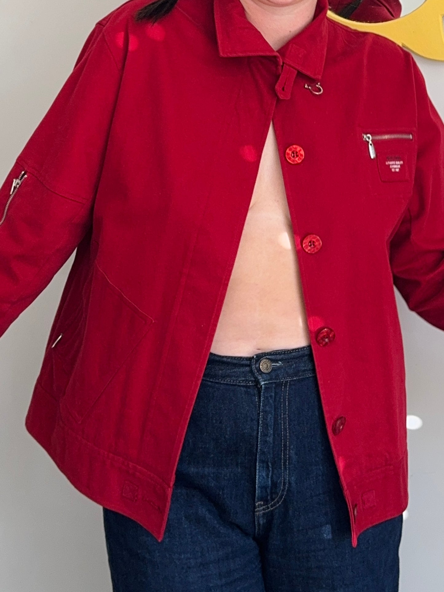 Vintage Red Button-Up Jacket | Size 10-12