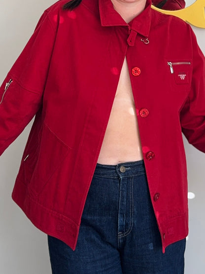 Vintage Red Button-Up Jacket | Size 10-12