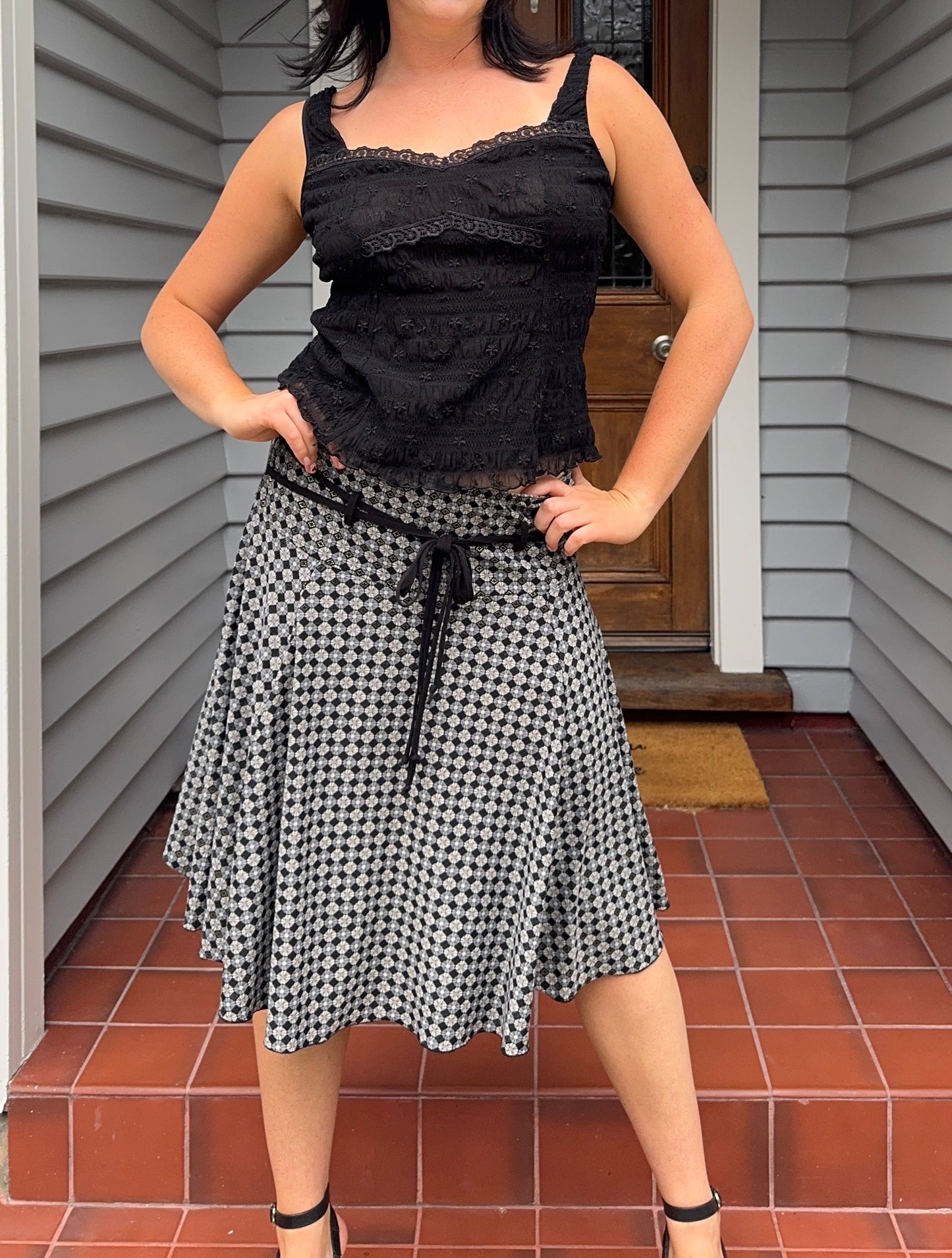 Funky Midi Skirt with Tie-Belt | Size L