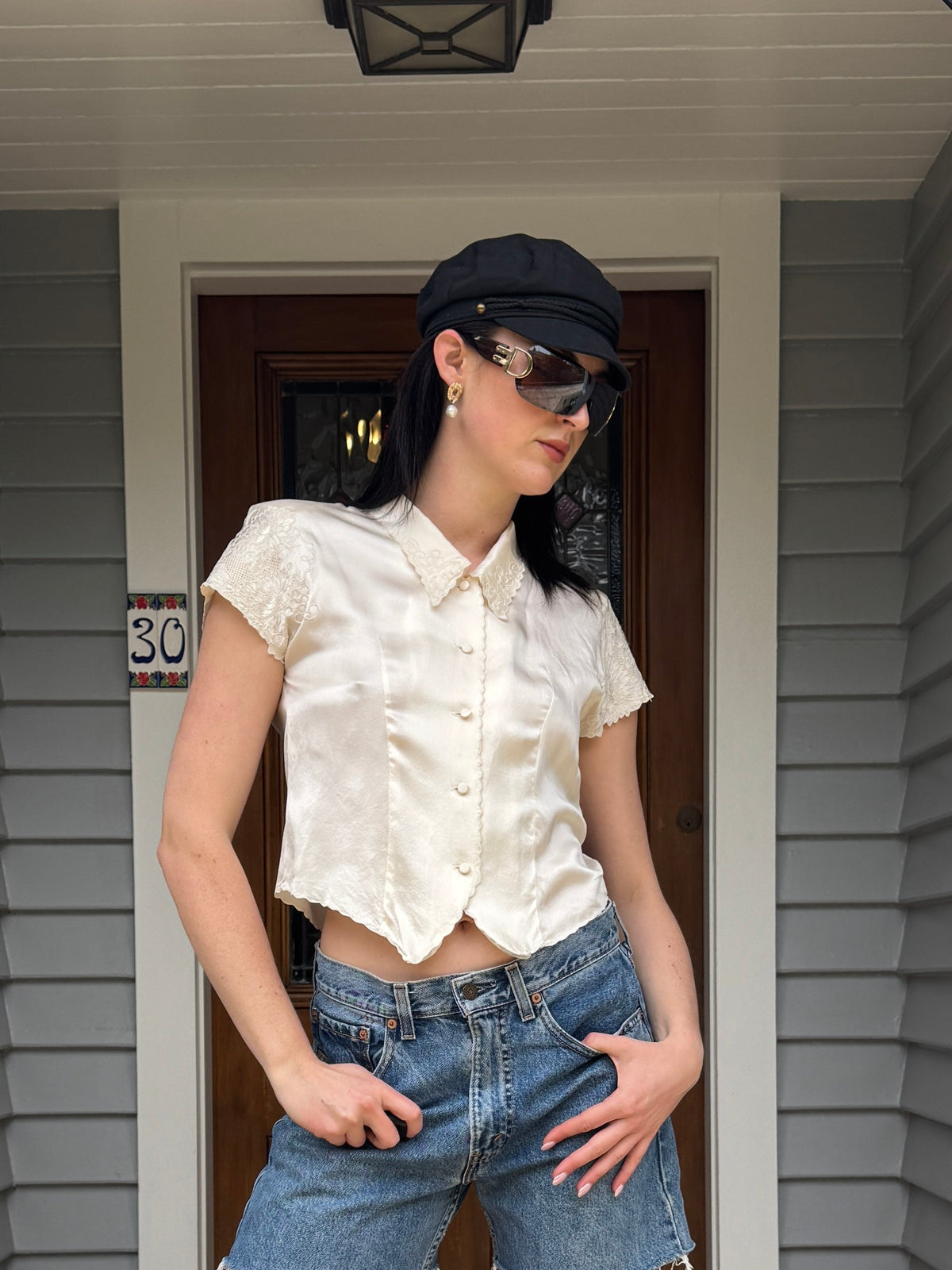 100% Silk Embroidered Shirt | Size M