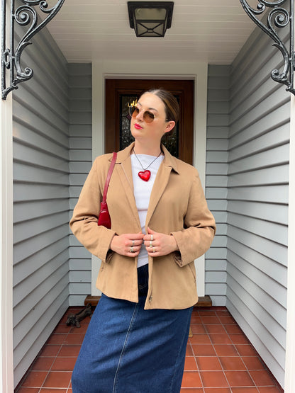 Camel Suede-Like Jacket | Size 12-14