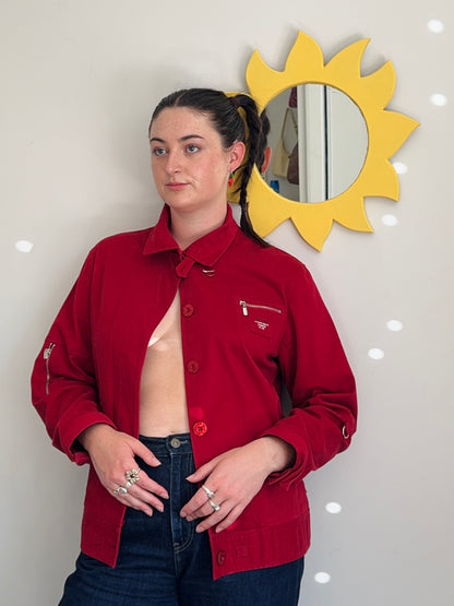Vintage Red Button-Up Jacket | Size 10-12