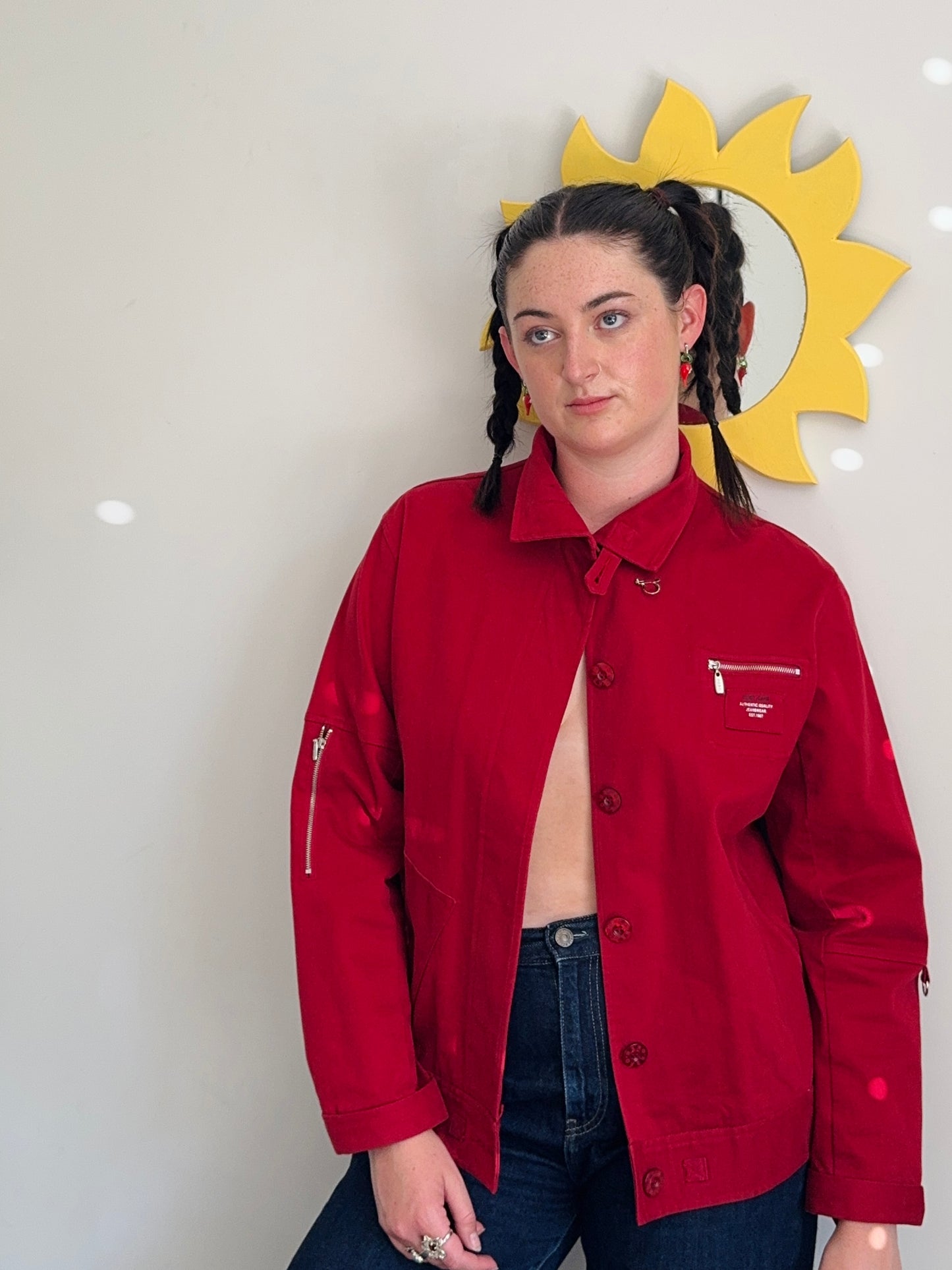 Vintage Red Button-Up Jacket | Size 10-12