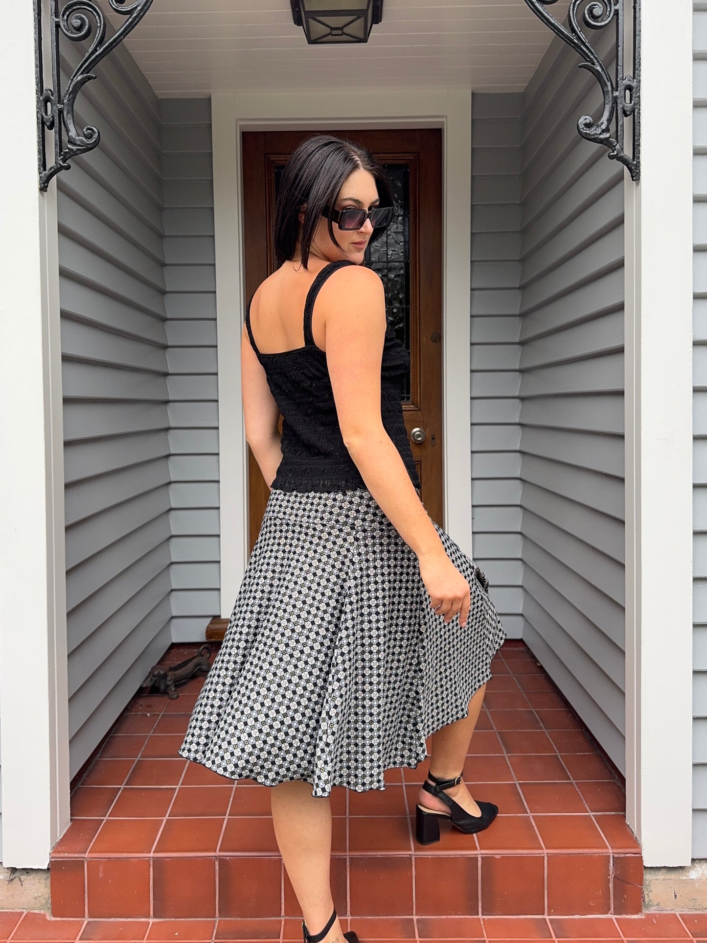 Funky Midi Skirt with Tie-Belt | Size L