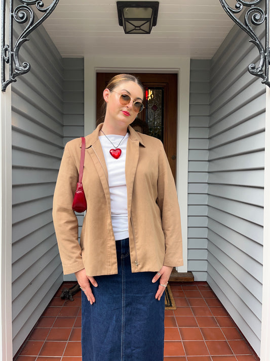Camel Suede-Like Jacket | Size 12-14