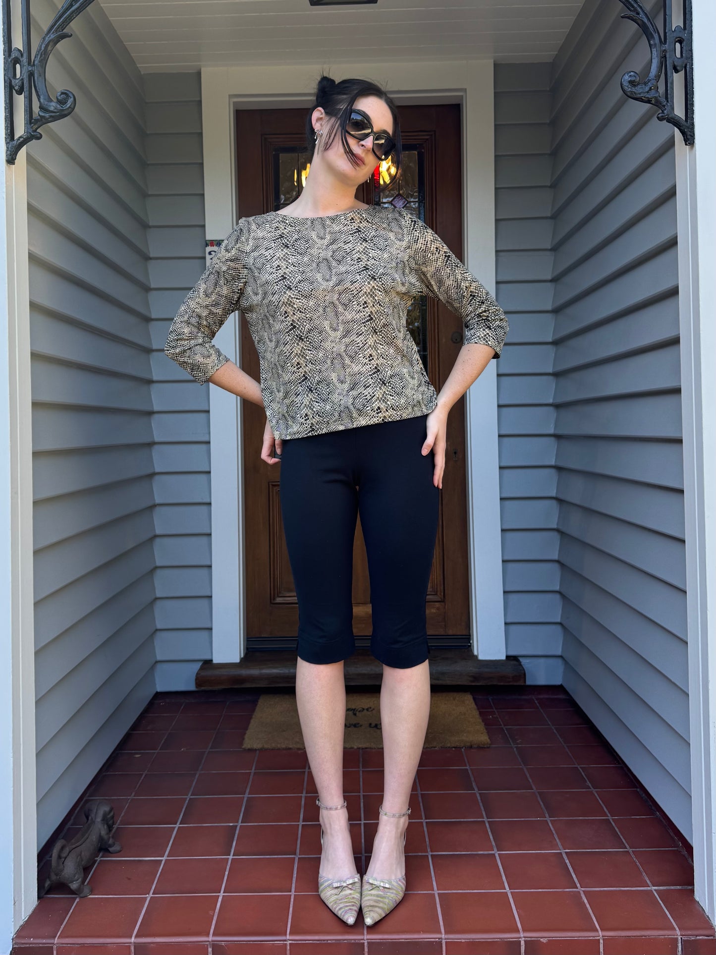 Snakeskin Patterned 3/4 Sleeve Top | Size 10-12