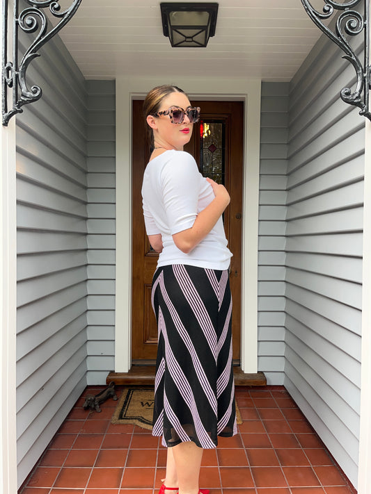 Purple Striped Midi Skirt | Size 10-12
