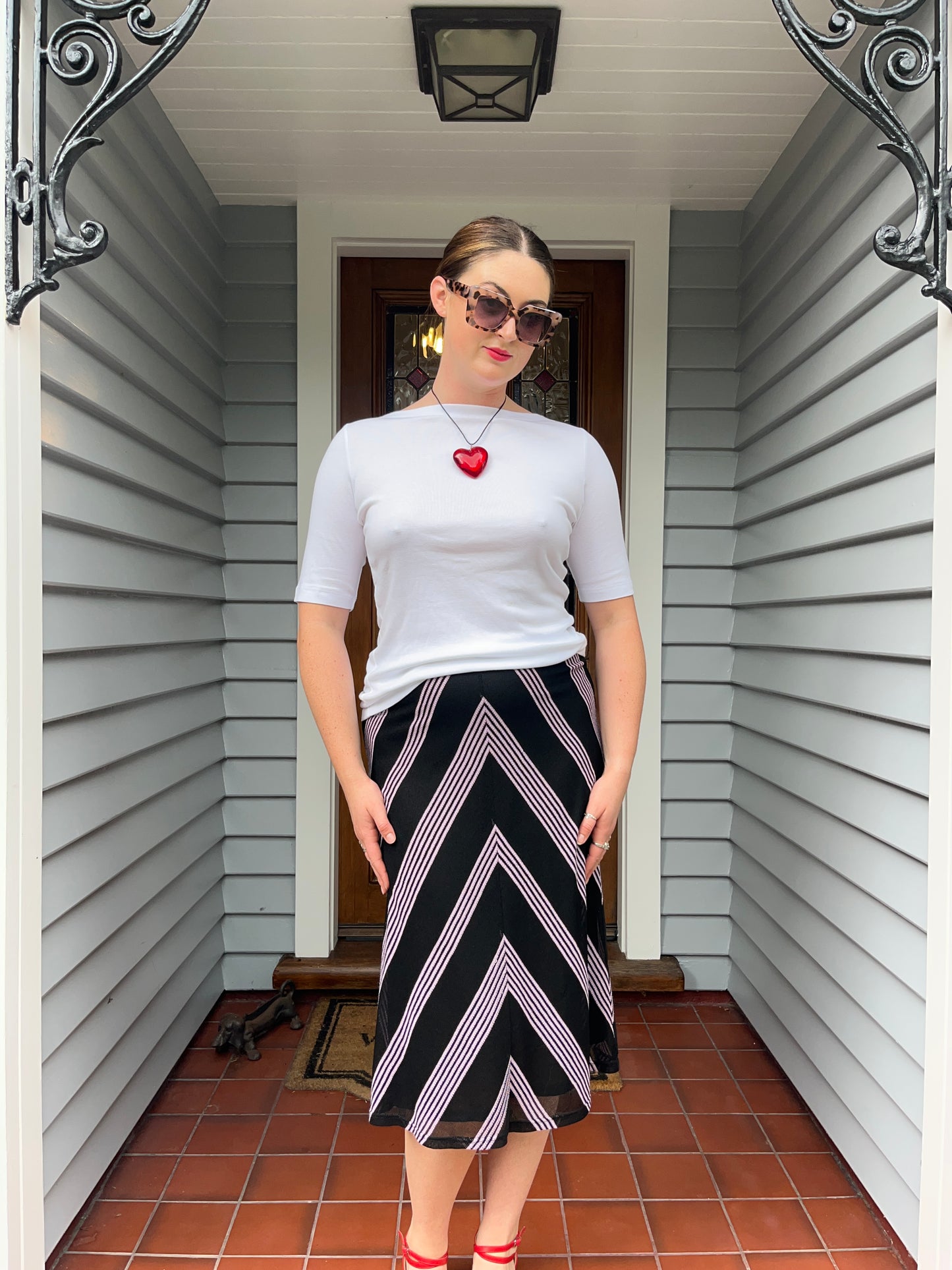 Purple Striped Midi Skirt | Size 10-12