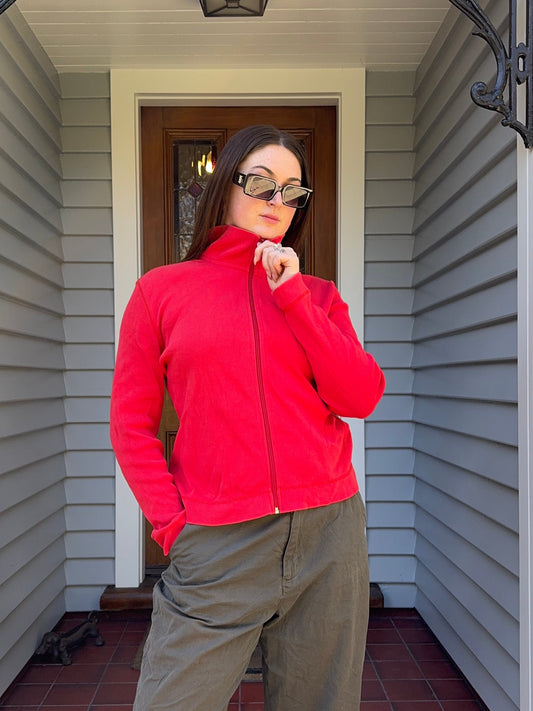 Red Cotton Zip-Up | Size L