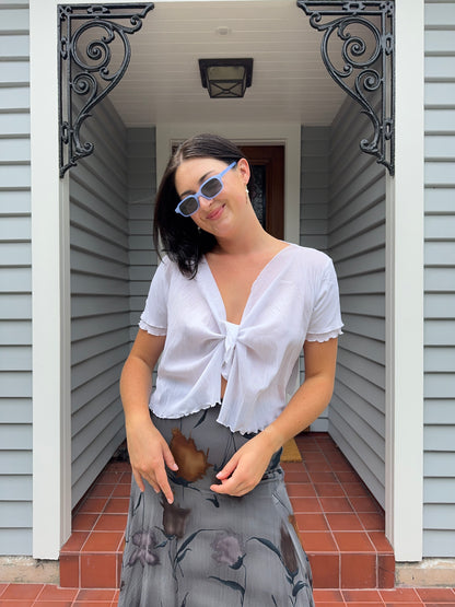 White Sheer Tie-Up Blouse | Size M