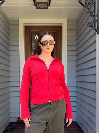 Red Cotton Zip-Up | Size L