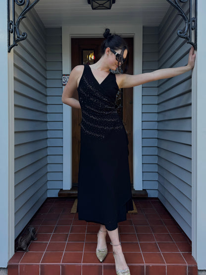 Beaded Black Midi Dress | Size 12