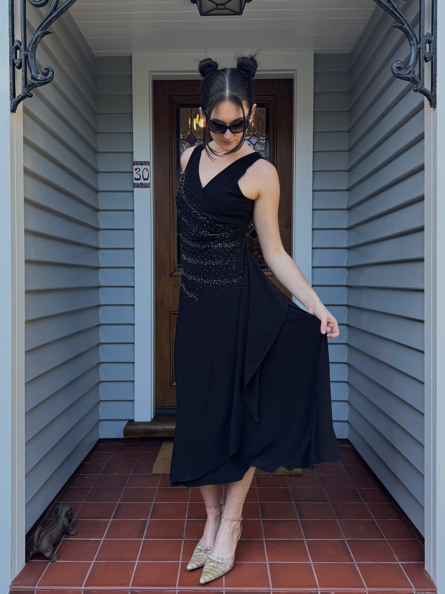 Beaded Black Midi Dress | Size 12